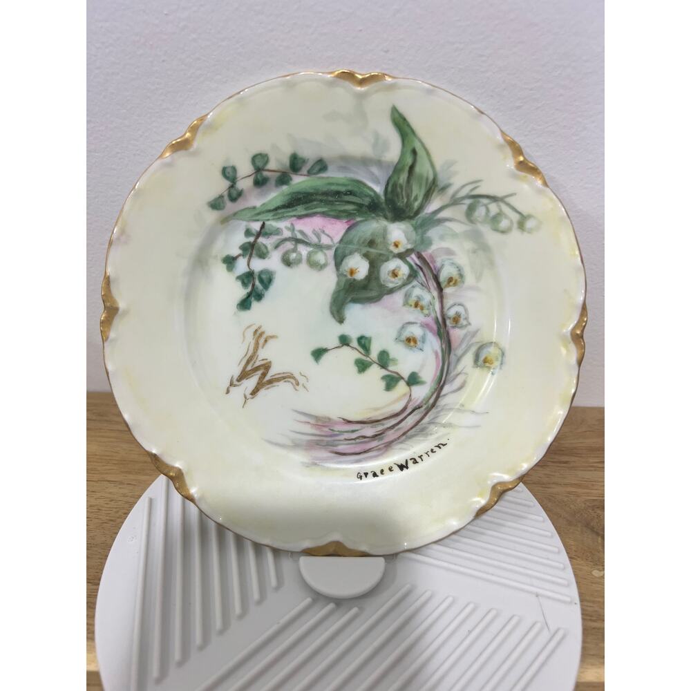 Vintage Grace Warren "Lily of the Valley" Tea Cup Saucer Hand Painted w/ Gold